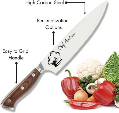 Miniatura 4 de Cuchillo de cocina personalizable de acero inoxidable con grabado láser, regalos de cocina para él, regalos de inauguración de la casa, juego
