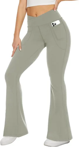 Miniatura 163 de TNNZEET Leggings acampanados negros para mujer, pantalones de yoga cruzados con bolsillos, corte de bota, leggings acampanados