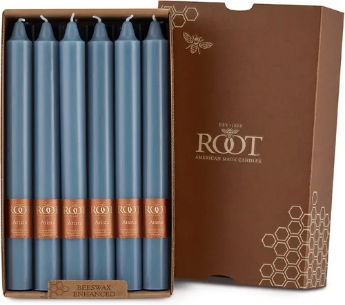 Root Candles Juego de velas sin perfume de mezcla de cera de abeja de primera calidad, 9 pulgadas, azul Williamsburg, 12 unidades Williamsburg Azul