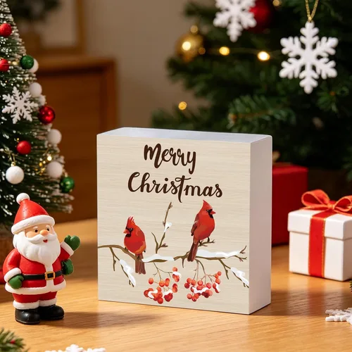 Miniatura 6 de Decoraciones navideñas para interiores, decoración de Navidad, mesa, hogar, habitación, cardenales, oficina, baño, caja de madera, letrero de madera