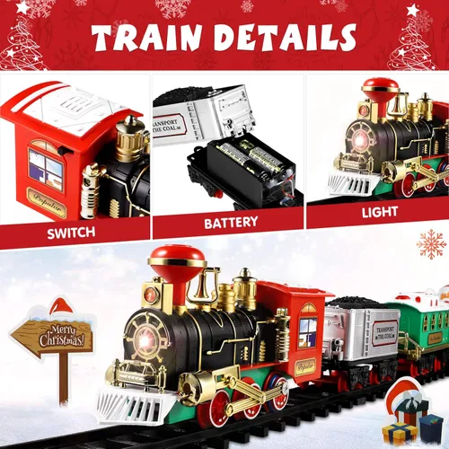 Miniatura 2 de Toyvian Juego de tren de Navidad Festivo Modelo de tren con pilas Mini luces y sonido, kits ferroviarios Motor de locomotora de vapor, luces