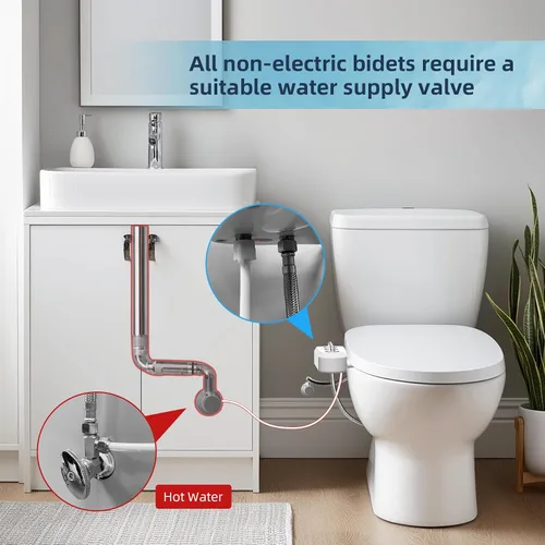 Miniatura 5 de Hibbent Accesorio de bidé para inodoro con boquilla doble autolimpiante, rociador de agua fría y caliente, asiento de inodoro mecánico no eléctrico