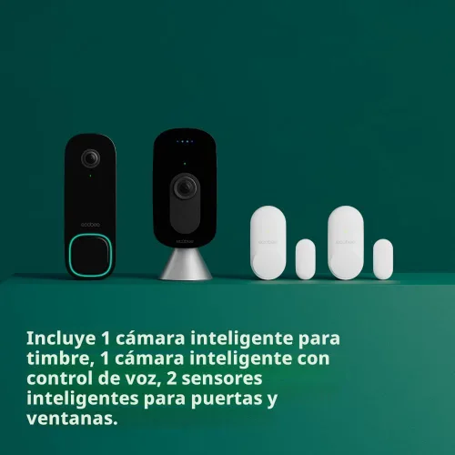 Miniatura 2 de ecobee Paquete de seguridad para el hogar con cámara de timbre inteligente (cable), sensor inteligente para puertas y ventanas y cámara inteligente