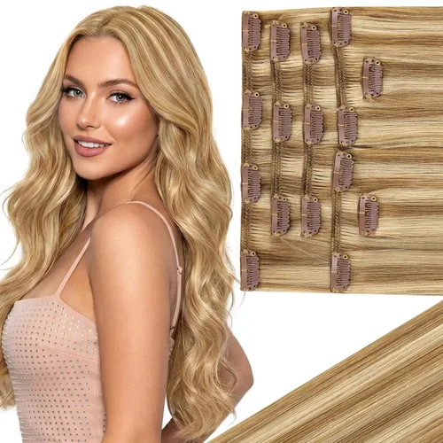 Miniatura 12 de Ve Sunny Extensiones de cabello clip-in de cabello humano real con reflejos, extensiones de cabello con clip para cabello corto, marrón oscuro