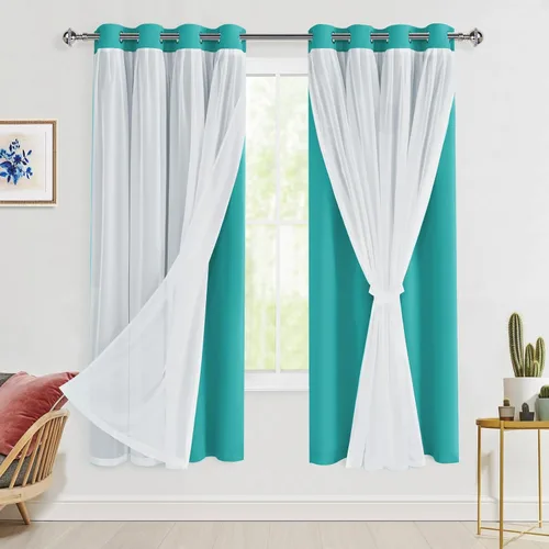 Miniatura 42 de Hiasan Cortinas opacas con superposición transparente, aislamiento térmico para mezclar y combinar de doble capa, cortinas de oscurecimiento de Beige