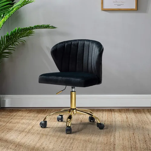 Miniatura 7 de TINA'S HOME Sillas de escritorio de oficina con ruedas y base dorada, moderna silla de oficina sin brazos de terciopelo, silla giratoria ajustable