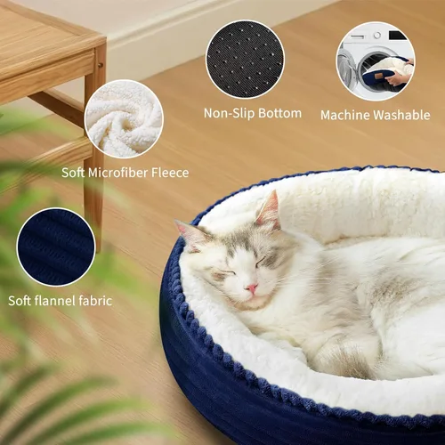 Miniatura 5 de Zerbuger Camas lavables de 20 pulgadas para gatos de interior, cama redonda en forma de dona para mascotas, para gatos, perros pequeños, cachorros