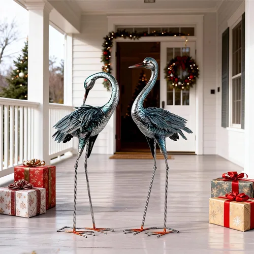 Miniatura 7 de Kircust Estatua de Grulla de Jardín para Exteriores, Señuelo de Garza Azul Esculturas y Estatuas de Jardín, Arte de Pájaro de Metal para Decoración