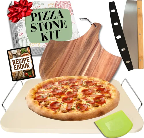 Miniatura 11 de Piedra de cerámica antiadherente para pizza fácil de limpiar, piedras para pizza con asas, cáscara de pizza, cortador de pizza, herramienta de masa