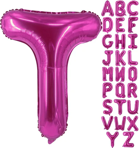 Lovoir Globos grandes de 40 pulgadas de color rosa intenso con la letra T de gran tamaño, globo de helio de aluminio de Mylar para decoración de