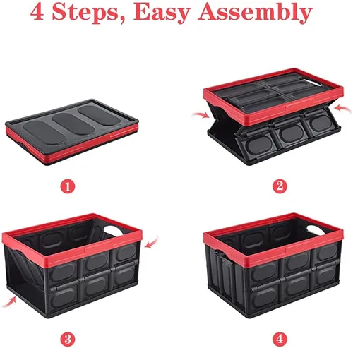 Miniatura 6 de GUOZI Contenedor de almacenamiento plegable de 30 litros con tapa, caja de almacenamiento plegable de plástico duradero, contenedor organizador