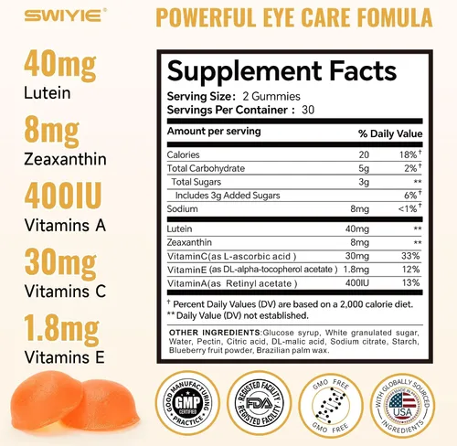 Miniatura 3 de Gomitas de Luteína – Suplemento de vitaminas y minerales para los ojos con 20 mg de luteína y 4 mg de zeaxantina – Gomitas vitamínicas para el apoyo