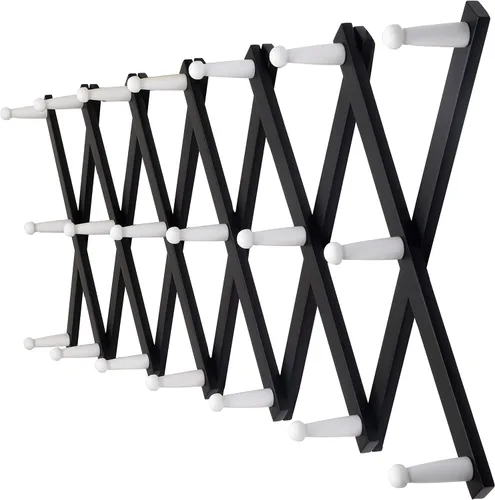 Miniatura 32 de Dseap Acordeón de pared: Perchero de pared expandible de madera de 16" de alto, soporte para sombreros, gancho de acordeón para gorras de béisbol