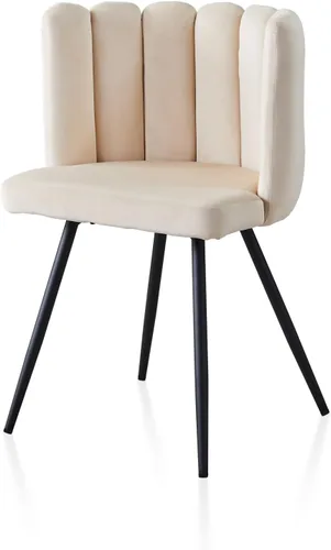 Miniatura 16 de TUKAILAi Cute Petal - Silla de comedor moderna de terciopelo con respaldo en forma de concha, asiento acolchado grueso y patas de metal negro, silla