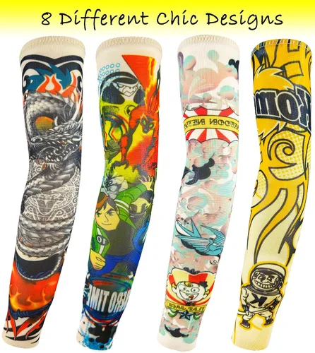 Miniatura 3 de Mangas de brazo de tatuaje falso a granel, 8 piezas de protección solar temporal para niños pequeños y grandes
