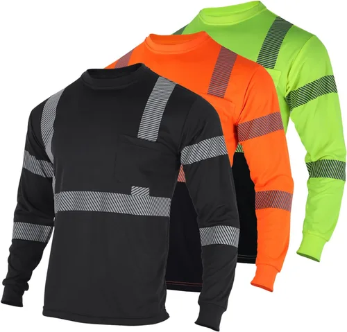 FONIRRA 3 piezas de camisetas reflectantes de seguridad de alta visibilidad para hombres con manga larga camisas de trabajo de construcción ANSI