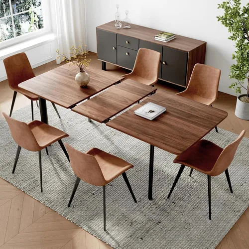 Miniatura 3 de HIPIHOM Juego de mesa de comedor extensible de 63 a 78.7 pulgadas para 6, mesa de cocina moderna con 6 sillas de comedor para 4 a 6 personas, mesa