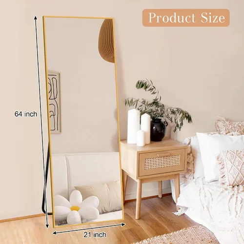 Miniatura 7 de GlasFlength Espejo rectangular de longitud completa de 64 x 21 pulgadas, espejo de pie para vestidor, dorado