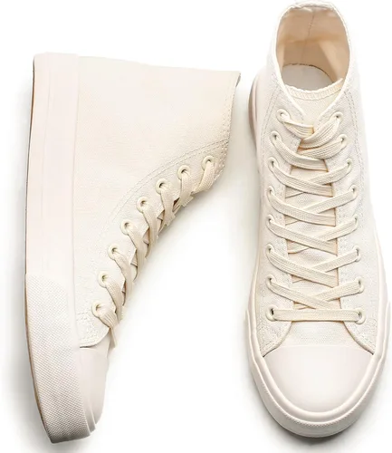kufeiti - Tenis de lona de caña alta para mujer, zapatos informales de lona con cordones, color blanco y negro, para caminar