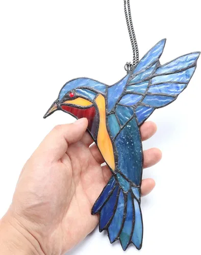 Miniatura 3 de Bieye W10048 Colibrí estilo Tiffany - Atrapasoles para ventana con cadena y gancho de ventosa (7 pulgadas de ancho x 6 pulgadas de alto)