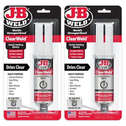 J-B Weld ClearWeld - Epoxi de 5 minutos, transparente, jeringa, paquete de 2, 50112-2