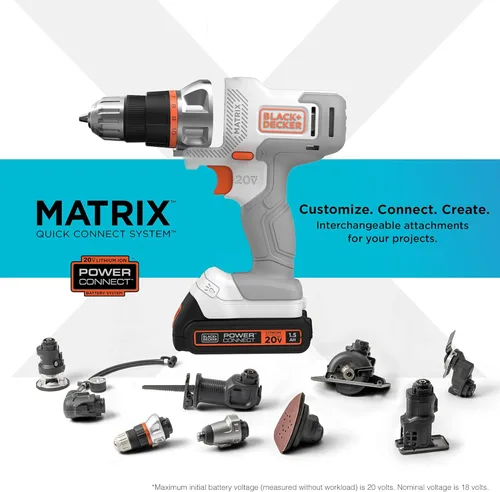 Miniatura 5 de BLACK+DECKER Kit de taladro/destornillador inalámbrico 20V MAX Matrix, blanco (BDCDMT120WC1FF)