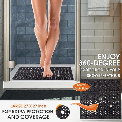 Miniatura 3 de ENKOSI Alfombrilla grande de 27 x 27 pulgadas cuadrada antideslizante para la ducha Alfombrilla antideslizante para cabina de ducha para personas