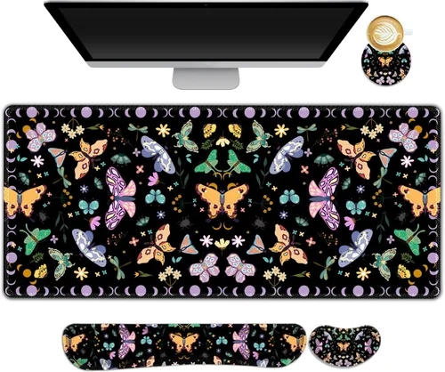 Miniatura 19 de ARTSO Juego de Alfombrilla de Mouse Extendida para Juegos, Reposamuñecas para Teclado + Reposamuñecas + Alfombrilla de Mouse XXL Grande + Posavasos