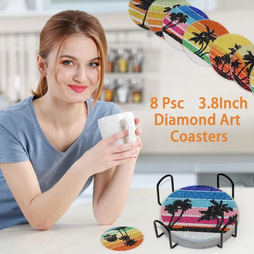 Miniatura 7 de UiSdfuy 8 posavasos de diamante con soporte, kits de arte de diamantes para adultos, niños y principiantes, suministros de manualidades de bricolaje