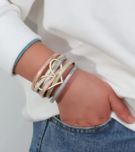Miniatura 3 de hotoo Pulseras apilables de cuero con dije de corazón para mujer, pulsera de amor de moda, joyería de Navidad, aniversario de cumpleaños
