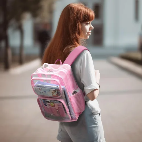 Miniatura 9 de PACKISM Mochila transparente para la escuela - Mochilas transparentes de PVC resistente de 17 pulgadas con múltiples bolsillos