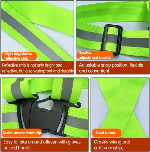 Miniatura 3 de Chaleco de seguridad reflectante, 2 piezas, chaleco de alta visibilidad, correas ajustables para correr, ciclismo, caminar, trabajadores Verde +