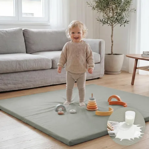 Huloo Sleep Tapete de juego para bebé de 50 x 50 pulgadas, acolchado impermeable de 1.3 pulgadas de grosor, tapete para corral de juegos con cuero
