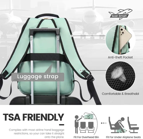 Miniatura 6 de LOVEVOOK Mochila para laptop de 17.3 pulgadas para mujer, bonita mochila de viaje para mujer, bolsa profesional para computadora portátil, Verde