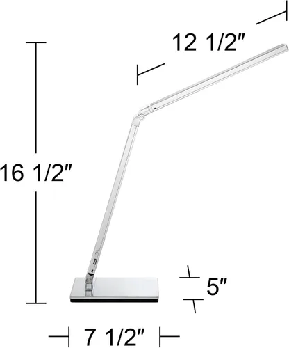 Miniatura 4 de 360 Lighting Jett - Lámpara de mesa moderna de escritorio de 16 1/2 pulgadas de alto con puerto de carga USB y luz nocturna LED de aluminio plateado