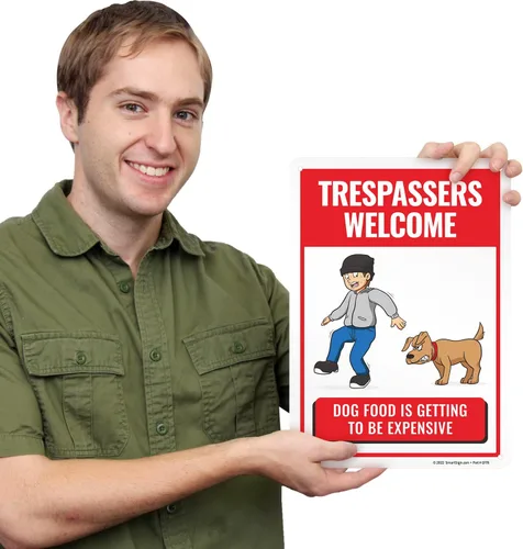 Miniatura 4 de SmartSign Letrero de metal con texto en inglés "Trespassers Welcome - Dog Food Is Getting Expensive" de 14 x 10 pulgadas, aluminio laminado Letrero
