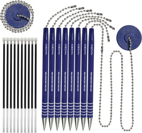 Miniatura 11 de Nadex Juego de bolígrafos de seguridad de bola y cadena, 1 bolígrafo, 1 soporte adhesivo y 5 recambios (negro)