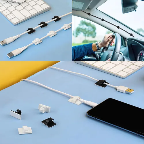 Miniatura 7 de Clips adhesivos para cables de gestión de cables, 50 unidades, color negro, adecuado para cables con un diámetro de ≤ 0.236 in en automóviles, casas