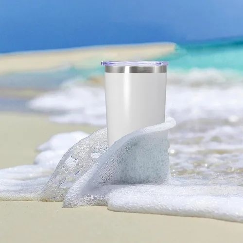 Miniatura 7 de Vaso de viaje de café de 20 onzas a granel con tapa, acero inoxidable de doble pared aislada al vacío, tazas con recubrimiento en polvo, para Blanco