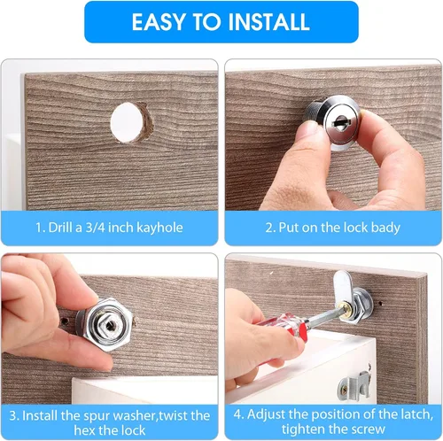 Miniatura 3 de Hotop Paquete de 16 cerraduras de gabinete con llaves, cerradura de leva de 5/8 pulgadas con 32 llaves para cajón seguro, caja de almacenamiento