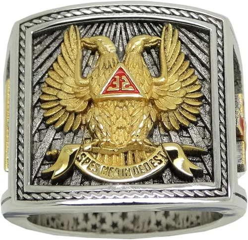 Miniatura 6 de UNIQABLE KTR023 - Anillo de plata de ley con alas de 32 grados para caballeros masónicos, chapado en oro de 18 quilates