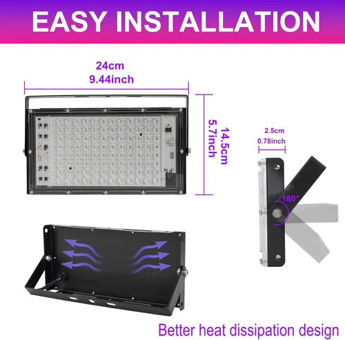 Miniatura 6 de Luces LED negras de 100 W para fiesta brillante, IP65, impermeable, UV, luz negra, reflector de luz negra de 395 nm, luz negra, luces de inundación