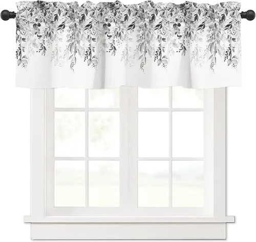 Miniatura 20 de Cortinas Cenefa Verde Salvia Floral Cocina con Bolsillo para Barra Paneles Cortos Acuarela Hojas de Eucalipto Retro Tratamiento de Ventana Cortinas