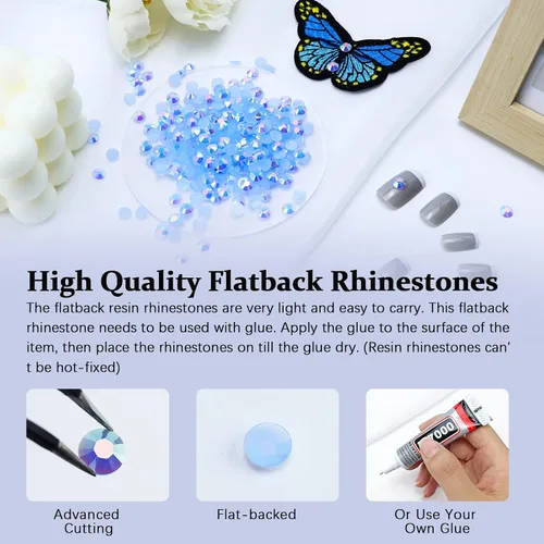 Miniatura 2 de 2000 piezas de brillantes de resina con parte trasera plana de 4 mm, brillantes de resina de gel AB azul claro/azul cielo para tazas, botellas, Azul