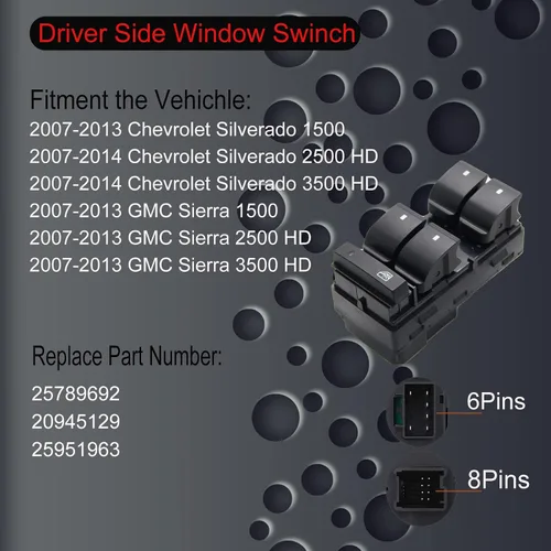 Miniatura 3 de Reemplazo del interruptor de la ventana eléctrica del lado del conductor, cerradura de puerta y espejo para Chevrolet Silverado 2007-2014 2007-2014