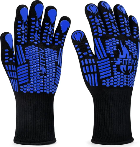 Miniatura 9 de Guantes para barbacoa, guantes para horno, guantes de barbacoa resistentes al calor extremo de 1472 °F, guantes antideslizantes de silicona