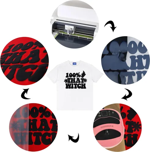 Miniatura 4 de RENLITONG - Rollo de vinilo de transferencia de calor mate 3D Puff HTV de 12 pulgadas x 7 pies, para planchar en camisetas de prensa de calor