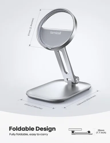Miniatura 6 de Lamicall Soporte de teléfono para cargador MagSafe de 15 W de Apple, doble bisagra, plegable, ajustable, soporte de carga para mesita de noche, apto