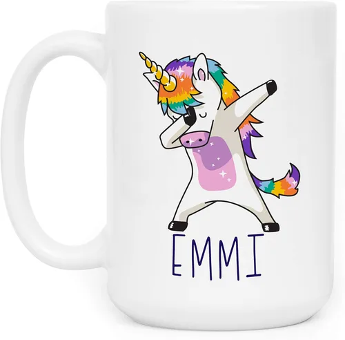 Tazas de café personalizadas, taza de café de unicornio Dabbing con nombre, 15 onzas, regalos de unicornio personalizados