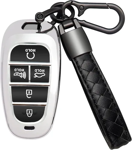 Miniatura 13 de Funda para llavero Hyundai, 5 botones, TPU suave con llavero de cuero, protección de 360 grados, funda para llave de automóvil, compatible con R